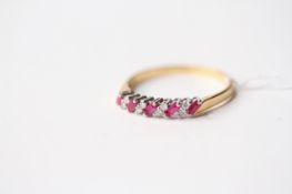 Baguette Ruby & Diamond Ring, stamped 18ct yellow gold, size W, 3.22g.