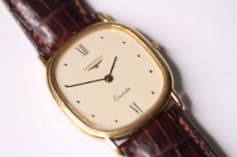 LONGINES QUARTZ WRISTWATCH, oval shaped cream dial with dot and roman numeral hour markers, 29mm