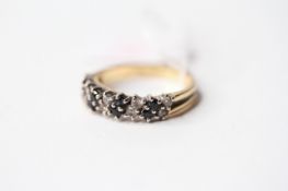 Diamond & Sapphire Ring, stamped 18ct yellow gold, size O, 4.18g.