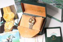 ROLEX DATEJUST STEEL AND GOLD DIAMOND DIAL BOX AND PAPERS 1999 REFERENCE 16233, circular gold dial