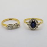 18 carat yellow gold sapphire and diamond ring, finger size M, stamped 18CT,  18 carat yellow gold