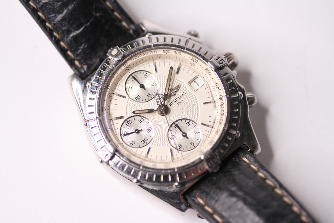 BREITLING CHRONOMAT AUTOMATIC CHRONOGRAPH REFERENCE A13050, circular cream dial with baton hour