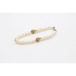 9ct gold pearls & etched beads bracelet 10.3 grams gross