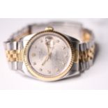 ROLEX DATEJUST STEEL AND GOLD JUBILEE DIAMOND DIAL REFERENCE 16233, circular grey jubilee dial