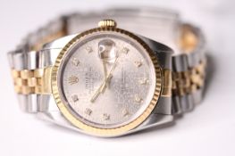 ROLEX DATEJUST STEEL AND GOLD JUBILEE DIAMOND DIAL REFERENCE 16233, circular grey jubilee dial