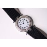 CARTIER SANTOS QUARTZ WRIST WATCH DIAMOND BEZEL, circular white dial with roman numeral hour