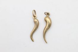 2 x 9ct gold cornicello pendants 1.1 grams gross