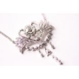 Diamond Belle Epoque Necklace, set with round brilliant diamonds, stamped 14ct white gold, chain