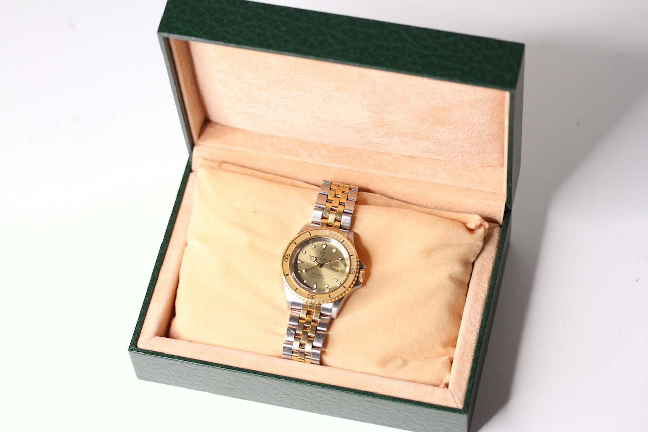 LADIES TUDOR MINI-SUB STEEL AND GOLD WRIST WATCH WITH BOX, circular champagne dial with applied hour - Image 2 of 6