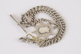 ANTIQUE STERLING SILVER ALBERT CHAIN W/ FOB, albert chain with fob and t bar, possibly, approx 38cm,