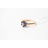 Sapphire & Diamond Flower Ring, stamped 18ct yellow gold, size K, 2.65g.