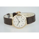 GENTLEMENS TUDOR 9CT GOLD WRISTWATCH, circular white dial with arabic numeral hour markers and