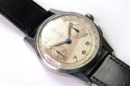 VINTAGE CHRONOGRAPH SUISSE MANUAL WIND STAINLESS STEEL, circular champagne dial with arabic
