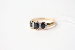 Sapphire & Diamond Ring, stamped 9ct yellow gold, size Q1/2, 2.81g.