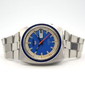 *TO BE SOLD WITHOUT RESERVE*GENTLEMAN'S RARE VINTAGE SEIKO 5 AUTOMATIC BLUE SQUARE ON BRACELET,