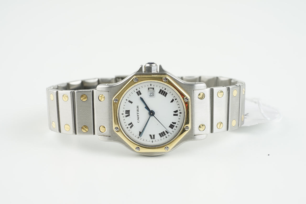 LADIES CARTIER RONDE STEEL & GOLD WRISTWATCH, circular white dial with roman numeral hour markers