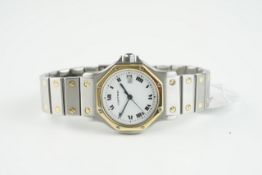 LADIES CARTIER RONDE STEEL & GOLD WRISTWATCH, circular white dial with roman numeral hour markers