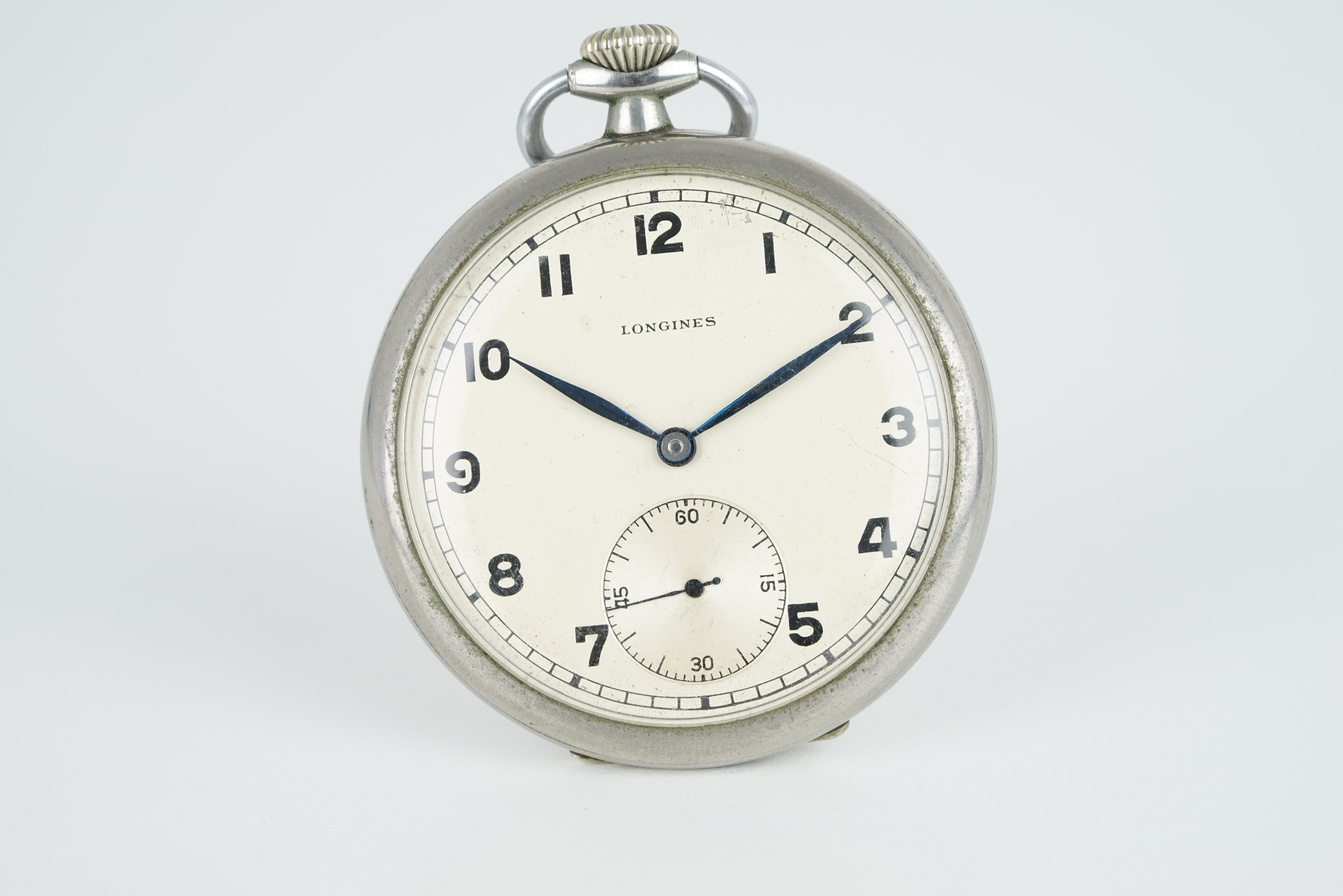 VINTAGE LONGINES POCKET WATCH REF. 3412 3 CIRCA 1945, circular cream tone dial with arabic numeral