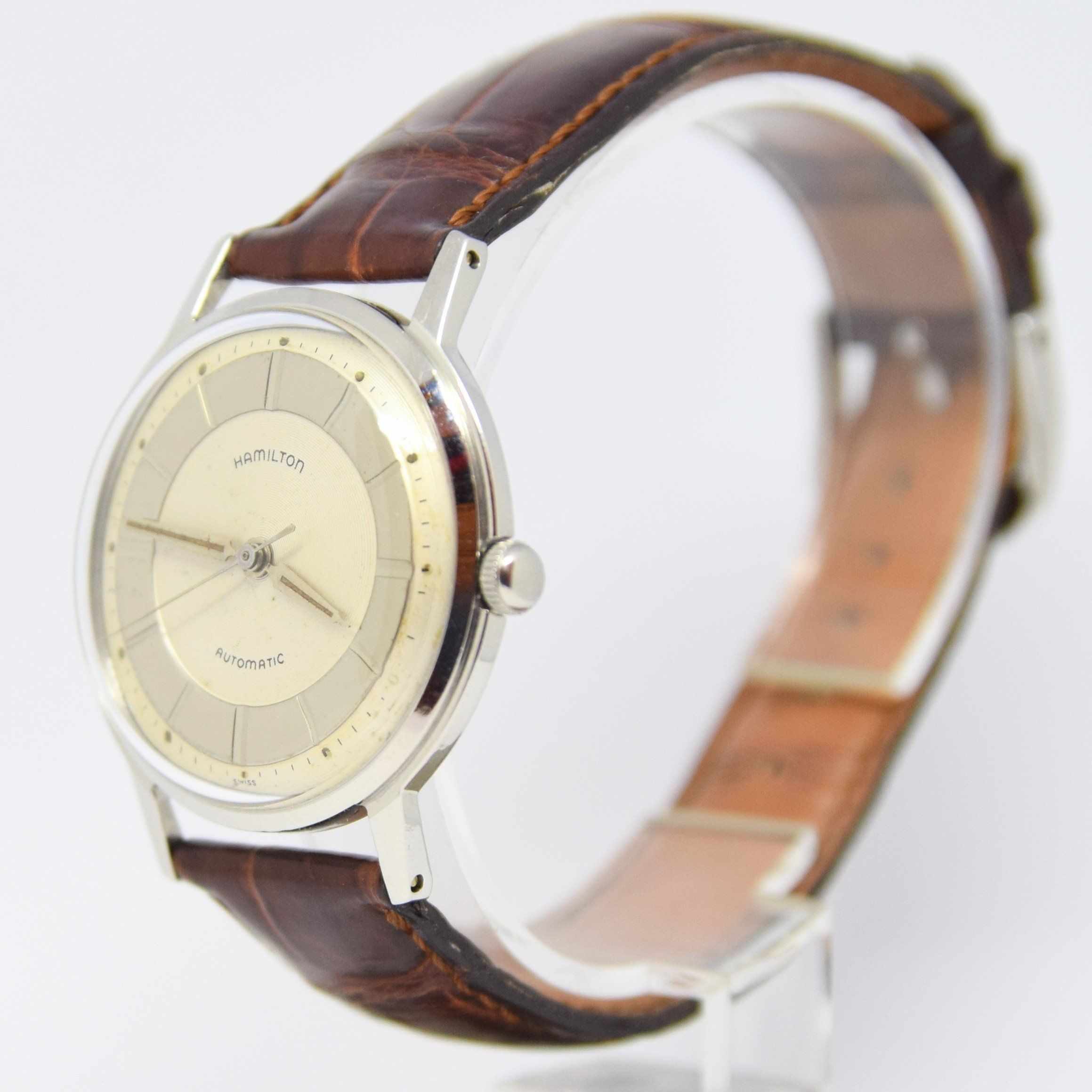 HAMILTON AUTOMATIC MICRO-ROTOR WRISTWATCH WITH TUXEDO DIAL AND ORIGINAL BOX 1950S. REFERENCE - Image 7 of 12