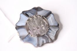 Antique Banded Agate Brooch, 49mm diameter