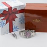 *TO BE SOLD WITHOUT RESERVE* LADIES ROTARY PINK MOTHER OF PEARL & CZ WRIST WATCH, ON BRACELET WITH