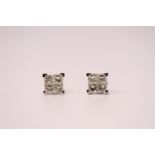 18ct white gold invisible-set 4-stone diamond studs (4 to each stud) with screw backs, boxed.