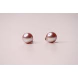 9ct yellow gold peach/pink freshwater pearl studs, boxed