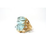 Carved Aquamarine and diamond cocktail ring, 26x16mm carved aquamarine, set within a branching '