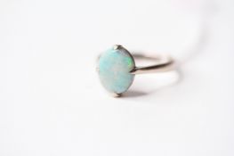 Opal Ring, stamped 18ct white gold, size P, 2.76g.