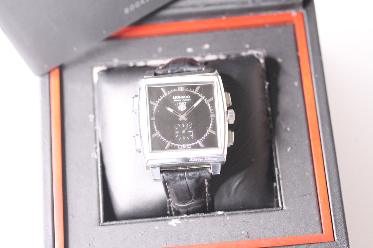 TAG HEUER SIXTY NINE REVERSIBLE WATCH WITH BOX AND BOOKLET REFERENCE CW9110, square black dial