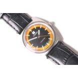 VINTAGE TISSOT CARROUSEL WRIST WATCH, circular black dial with orange outer minutes track, white