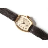 ART DECO 18CT OMEGA, cushion shaped art deco case and dial, gold Roman numerals, subsidiary