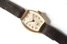 ART DECO 18CT OMEGA, cushion shaped art deco case and dial, gold Roman numerals, subsidiary