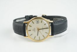 GENTLEMENS OMEGA GENEVE 9CT GOLD WRISTWATCH, circular silver dial with stick hour markers and hands,