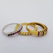 3 pieces - Vintage 18 carat yellow gold ruby and diamond ring, full hallmark c1981, finger size O1/