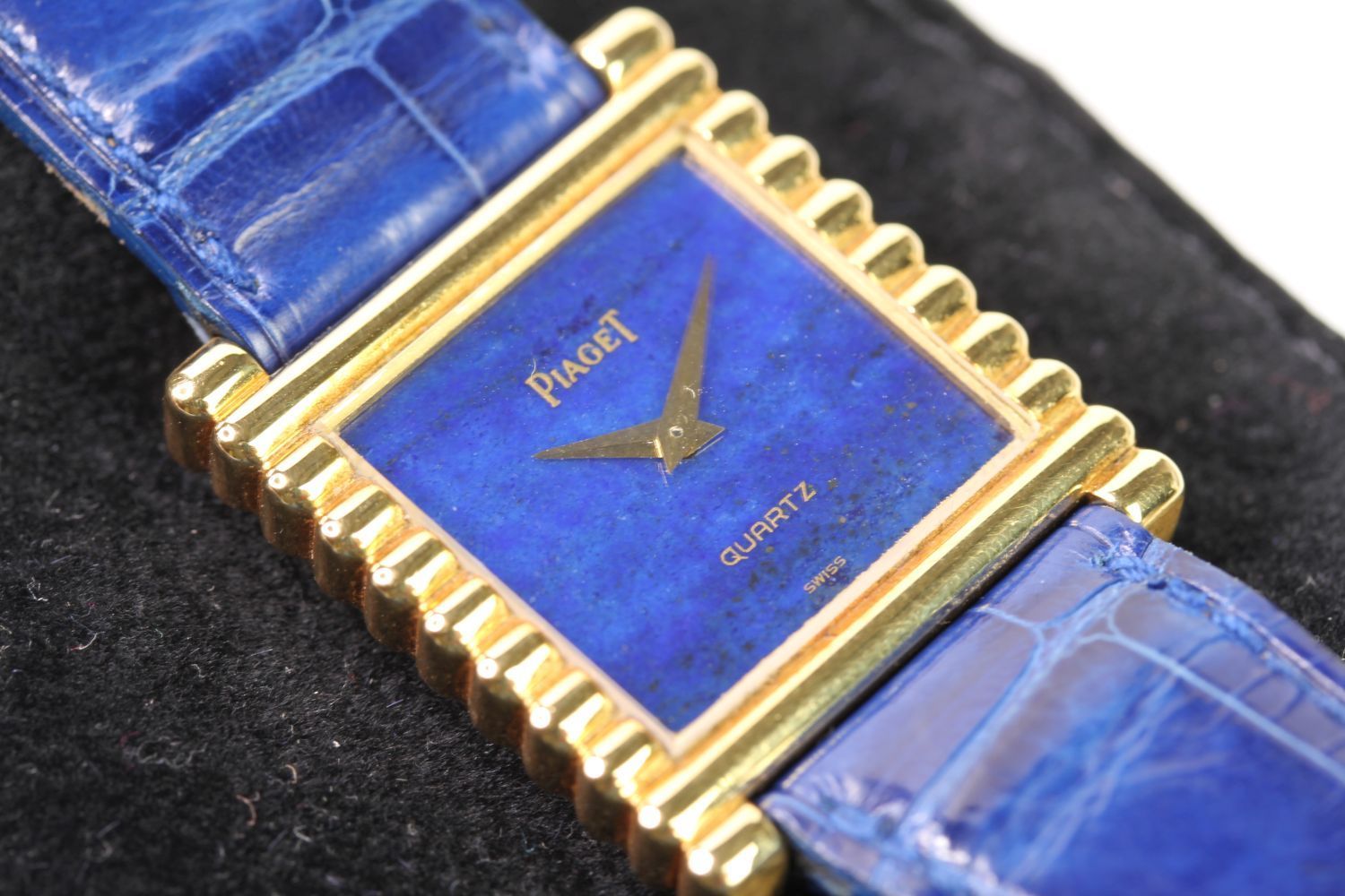 18CT PIAGET LAPIS WRIST WATCH WITH PAPERS AND POUCH REFERENCE 71310, square lapis dial with gold - Image 2 of 4