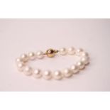Freshwater cultured pearl bracelet with 9ct yellow gold ball clasp