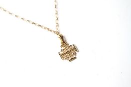 18ct Jerusalem cross with 9ct chain, 50cm chain, 3.1g