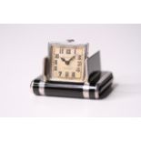 VINTAGE 925 SILVER DUNHILL LA CAPTIVE TAVANNES CLOCK CIRCA 1930s, square cream dial with arabic