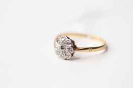 Diamond Flower Cluster Ring, stamped 18ct gold & platinum, size R, 2.55g.