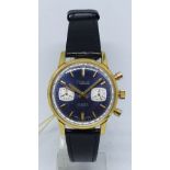 RONE VALJOUX CHRONOGRAPH WITH BLUE DIAL IN GOLD PLATE 1970S. 1970S RONE VALJOUX CHRONOGRAPH WITH