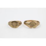 2 x 9ct Gold signet rings inc. heart, engraved 3.2 grams gross