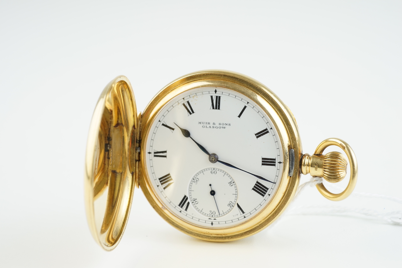 VINTAGE MUIR & SON GLASGOW 18CT GOLD POCKET WATCH, circular white dial with roman numeral hour - Image 2 of 2