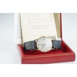 GENTLEMENS OMEGA 9CT GOLD AUTOMATIC WRISTWATCH W/ BOX & PAPERS, circular silver dial with stick hour