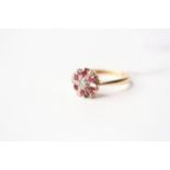 Ruby & Diamond Cluster Ring, stamped 18ct yellow gold, size L, 3.35g.