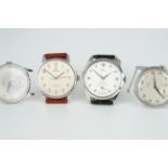 GROUP OF 4 OMEGA WRISTWATCHES, all stainless steel cases with manually wound movements inside, all