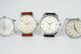 GROUP OF 4 OMEGA WRISTWATCHES, all stainless steel cases with manually wound movements inside, all