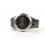GENTLEMAN'S MERCEDES CHRONOGRAPH WRIST WATCH, circular black dial with silver baton hour markers,