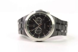 GENTLEMAN'S MERCEDES CHRONOGRAPH WRIST WATCH, circular black dial with silver baton hour markers,