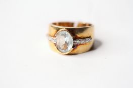 Aquamarine & Diamond Ring, stamped 14ct yellow gold, size Q, 8.43g.